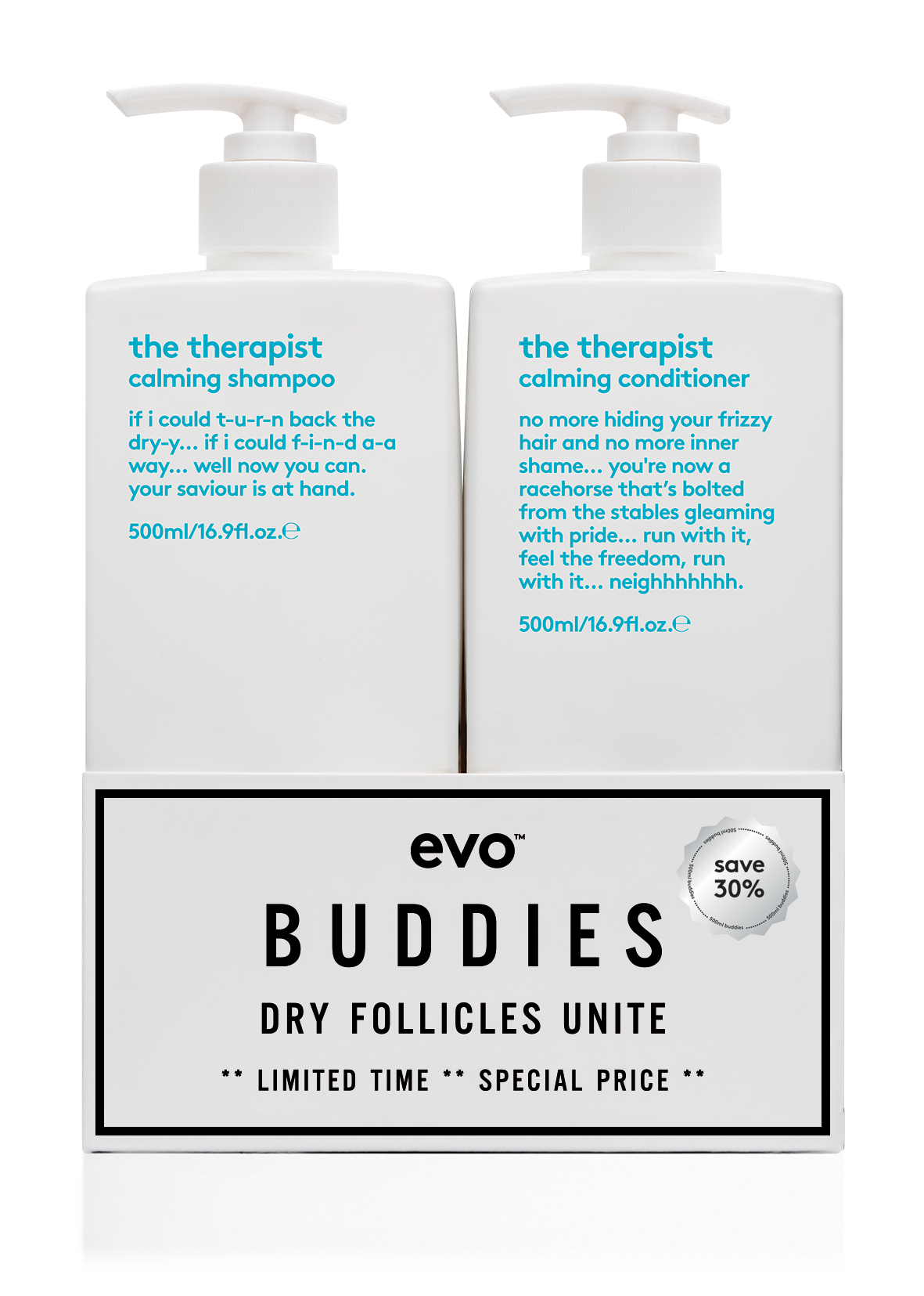 Evo The Therapist Buddies Shampoo Conditioner 2x 500ml Hos Frisøren Baronen