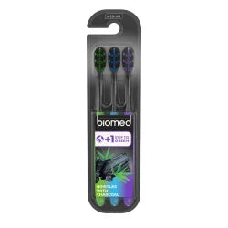 Biomed   3 Pak Tandbørster Medium Med Charcoal   Hos Frisøren   Baronen