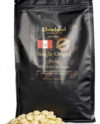 Elmelund Chocolatier   økologiske Chokolade Knapper   38  Hvid Chokolade   1 Kg