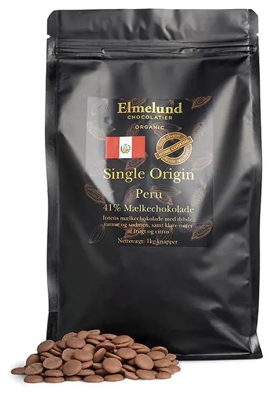 Elmelund Chocolatier økologiske Chokolade Knapper 41 Mælkechokolade 1 Kg