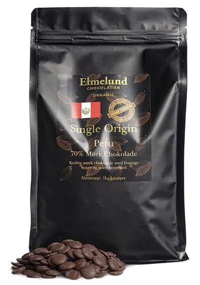 Elmelund Chocolatier økologiske Chokolade Knapper 70 Mørk 1 Kg