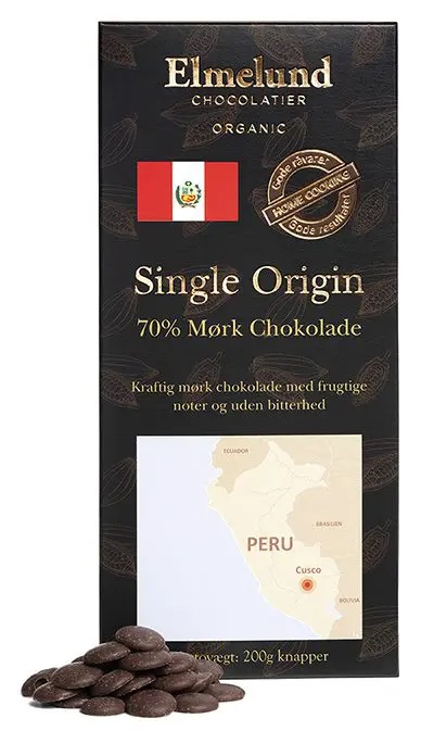 Elmelund Chocolatier økologiske Chokolade Knapper 70 Mørk 200g