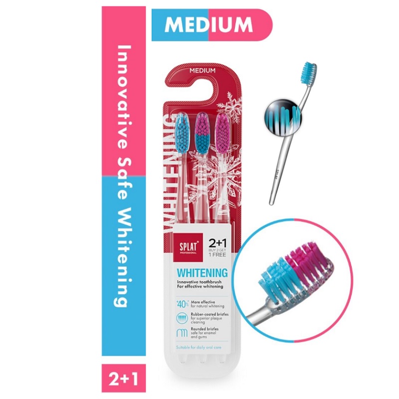Splat 3 Pak Whitening Tandbørste Medium