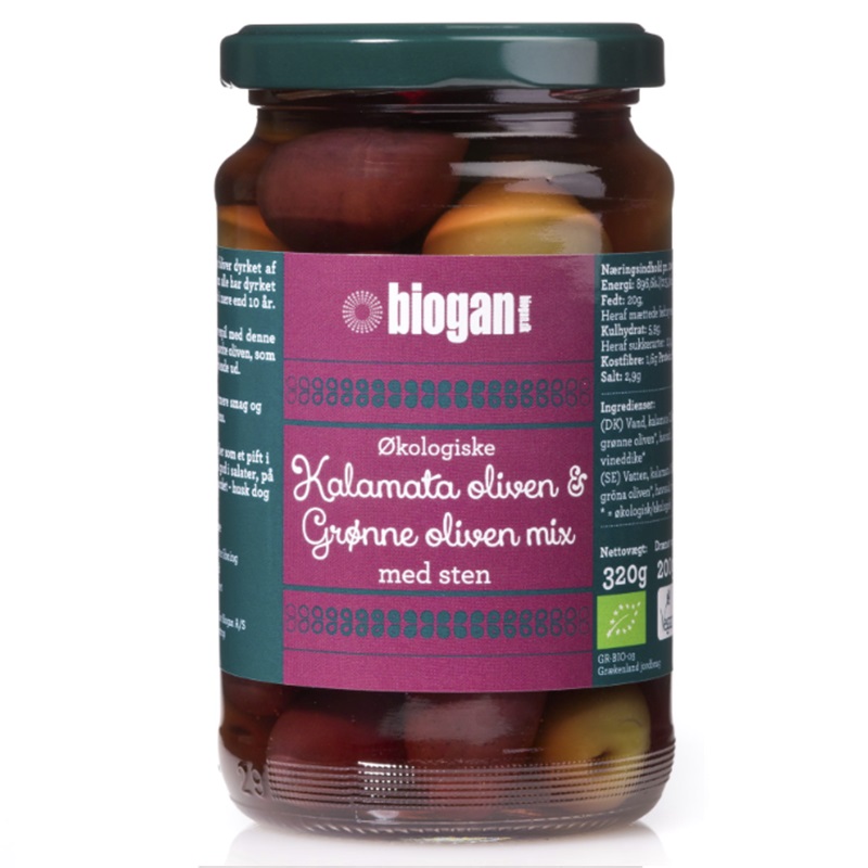 Biogan økologiske Kalamata Oliven Grønne Oliven Mix Med Sten