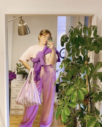 Kind Bag   Purple Stribs Indkøbspose I Medium