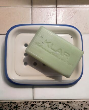 Klar   Emalje Luksus Sæbeskål   Off White  Blue