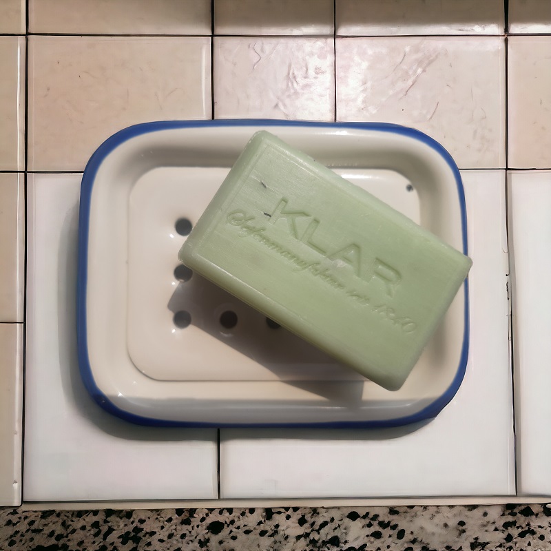 Klar Emalje Luksus Sæbeskål Off White Blue