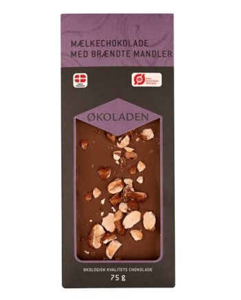 økoladen   økologisk Mælkechokolade   Brændte Mandler