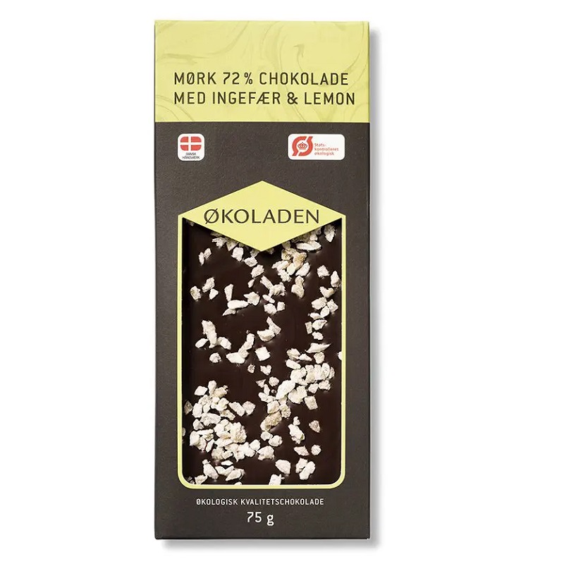 økoladen økologisk Mørk 72 Chokolade Ingefær Lemon