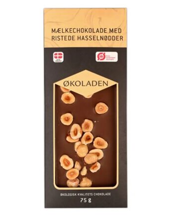 økoladen   økologisk Mælkechokolade   Ristede Hasselnødder