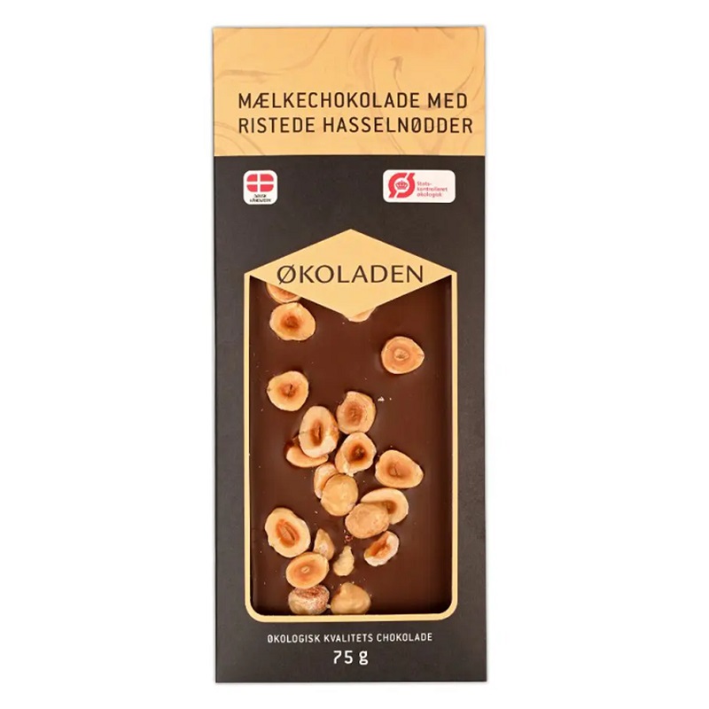 økoladen økologisk Mælkechokolade Ristede Hasselnødder