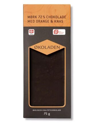 økoladen   økologisk Mørk 72  Chokolade   Orange   Knas