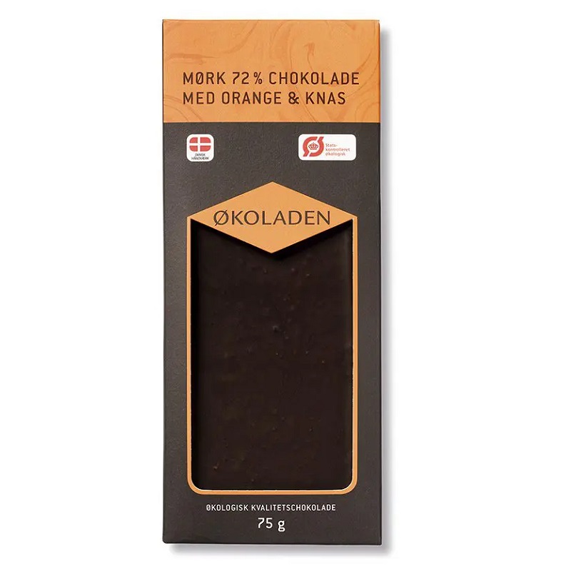 økoladen økologisk Mørk 72 Chokolade Orange Knas