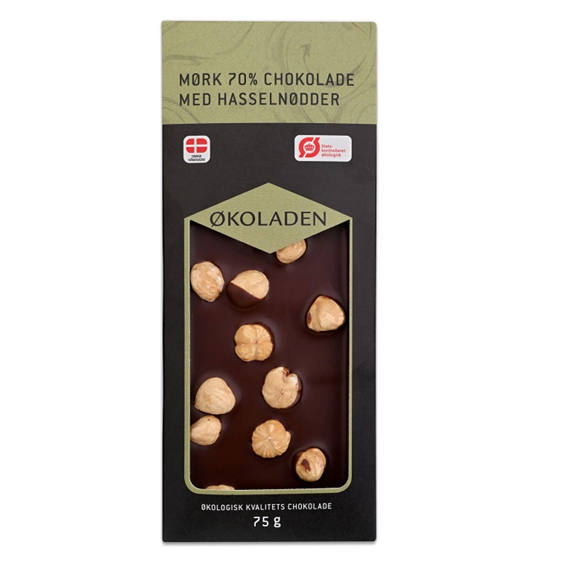 økoladen økologisk Mørk 70 Chokolade Hasselnødder
