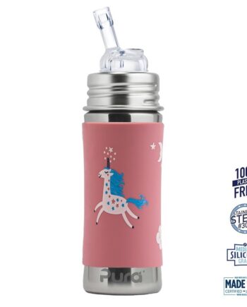 Pura    Kiki Straw Baby Sutteflaske 6  Mdr  Enhjørning 325ml   Fast Flow