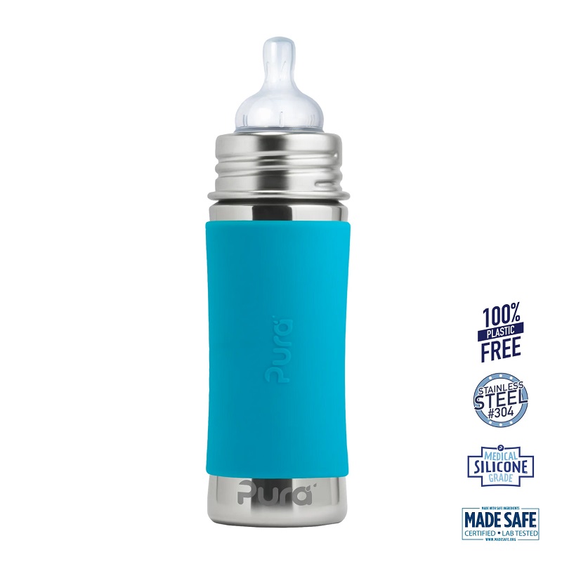 Pura Kiki Baby Sutteflaske 3 Mdr Aqua 325ml Medium Flow