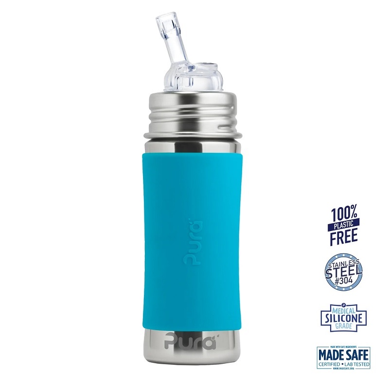 Pura Kiki Straw Baby Sutteflaske 6 Mdr Aqua 325ml Fast Flow