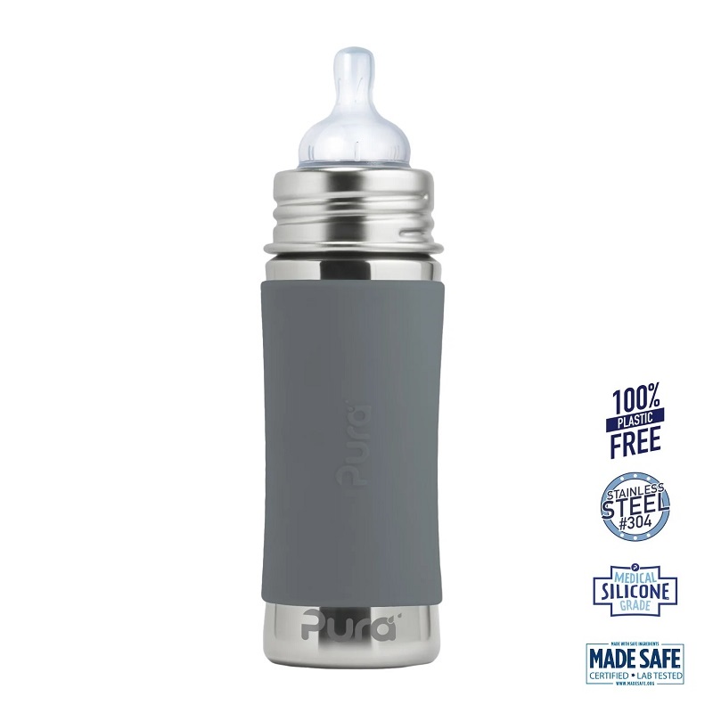 Pura Kiki Baby Sutteflaske 3 Mdr Grey 325ml Medium Flow