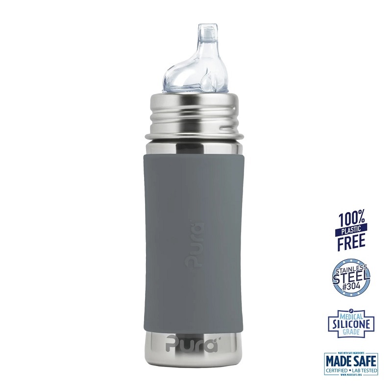 Pura Sipper Spouts Baby Sutteflaske 6 Mdr Grey 325ml Fast Flow