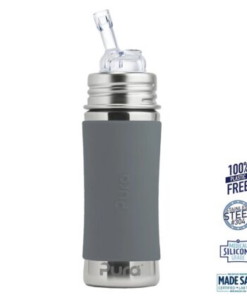 Pura    Kiki Straw Baby Sutteflaske 6  Mdr  Grey 325ml   Fast Flow