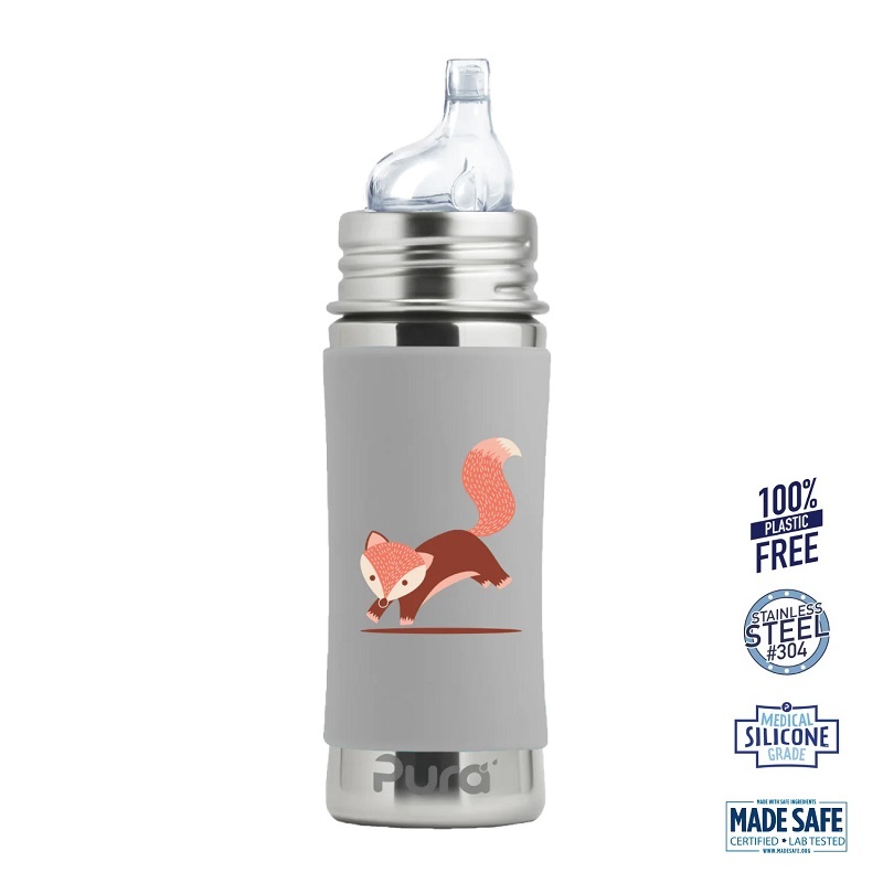 Pura Sipper Spouts Baby Sutteflaske 6 Mdr Grey Fox 325ml Fast Flow