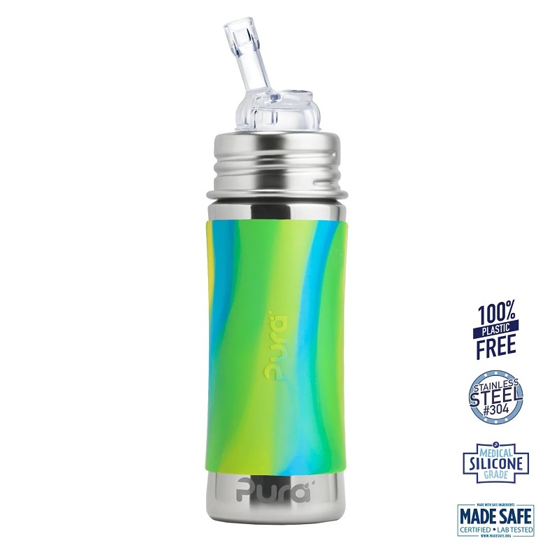 Pura Kiki Straw Baby Sutteflaske 6 Mdr Mint Moss Aqua 325ml Fast Flow