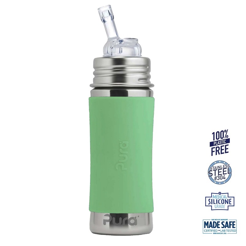 Pura Kiki Straw Baby Sutteflaske 6 Mdr Moss 325ml Fast Flow