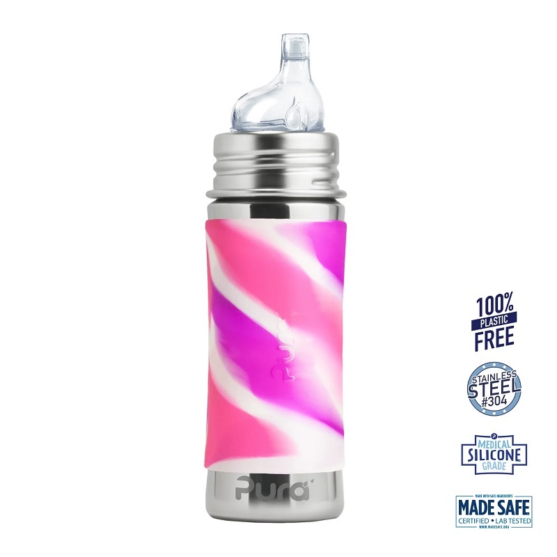 Pura Sipper Spouts Baby Sutteflaske 6 Mdr Pink Rosa Hvid 325ml Fast Flow