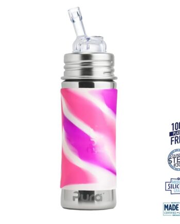 Pura    Kiki Straw Baby Sutteflaske 6  Mdr  Pink   Rosa   Hvid 325ml   Fast Flow