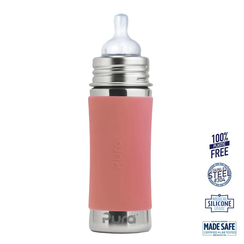 Pura Kiki Baby Sutteflaske 3 Mdr Rosa 325ml Medium Flow