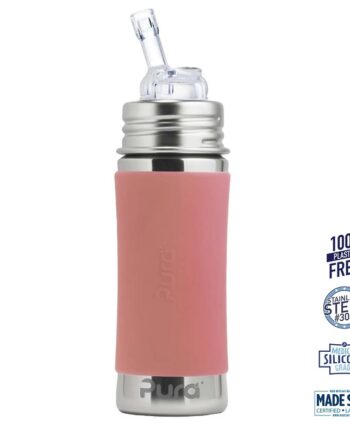 Pura    Kiki Straw Baby Sutteflaske 6  Mdr  Rosa 325ml   Fast Flow