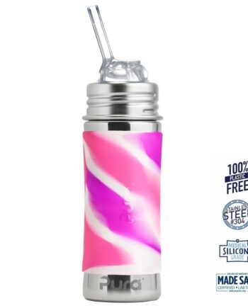 Pura    Kiki Straw Baby Sutteflaske 6  Mdr  Pink   Rosa   Hvid 325ml   Fast Flow