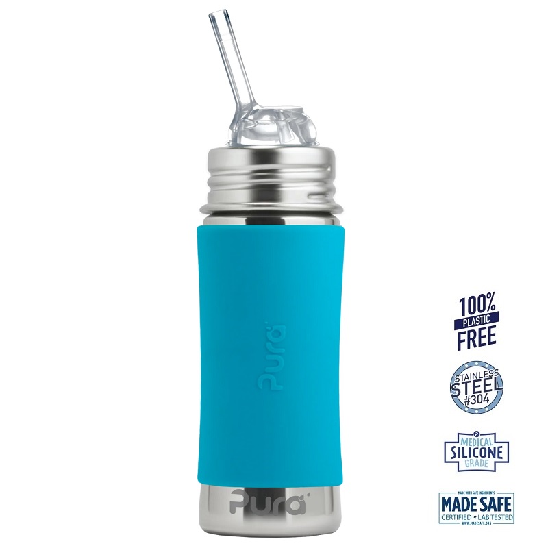 Pura Kiki Straw Baby Sutteflaske 6 Mdr Aqua 325ml Fast Flow