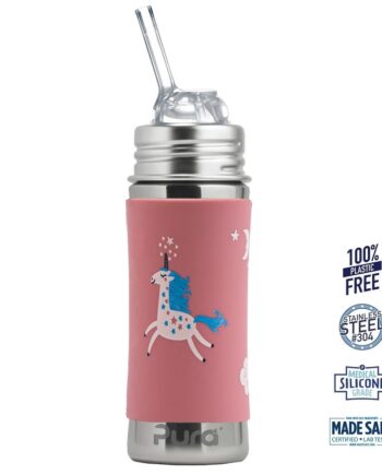 Pura    Kiki Straw Baby Sutteflaske 6  Mdr  Enhjørning 325ml   Fast Flow