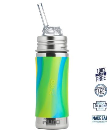 Pura    Kiki Straw Baby Sutteflaske 6  Mdr  Mint   Moss   Aqua 325ml   Fast Flow