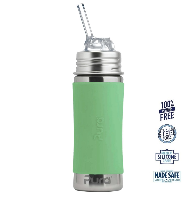 Pura Kiki Straw Baby Sutteflaske 6 Mdr Moss 325ml Fast Flow