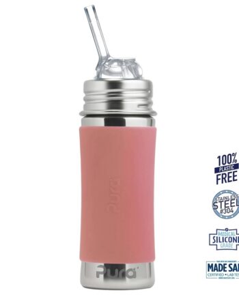 Pura    Kiki Straw Baby Sutteflaske 6  Mdr  Rosa 325ml   Fast Flow