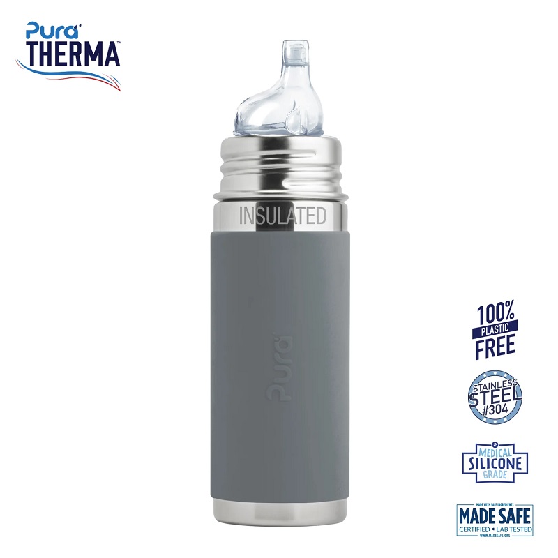 Pura Therma Kiki Sipper Baby Sutteflaske 6 Mdr Grey 260ml Fast Flow