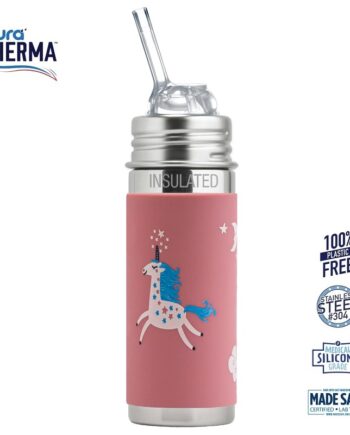 Pura    Therma Kiki Straw Baby Sutteflaske 6  Mdr  Enhjørning 260ml   Fast Flow