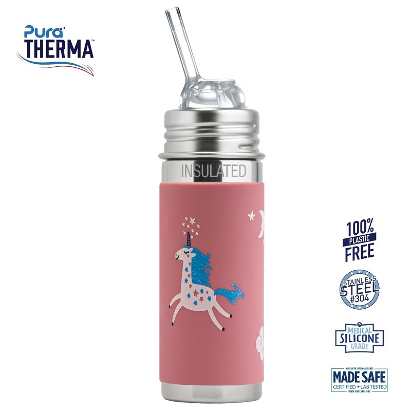 Pura Therma Kiki Straw Baby Sutteflaske 6 Mdr Enhjørning 260ml Fast Flow