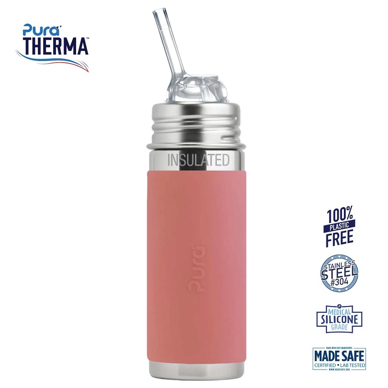 Pura Therma Kiki Straw Baby Sutteflaske 6 Mdr Rosa 260ml Fast Flow