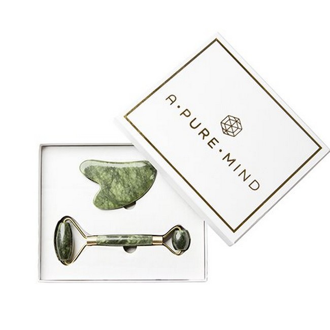 A Pure Mind Jadesten Gaveæske Ansigtsrulle Gua Sha Green Jade