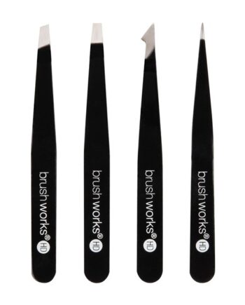 Brushworks   Hd 4 Piece Combination Tweezer Set   Black