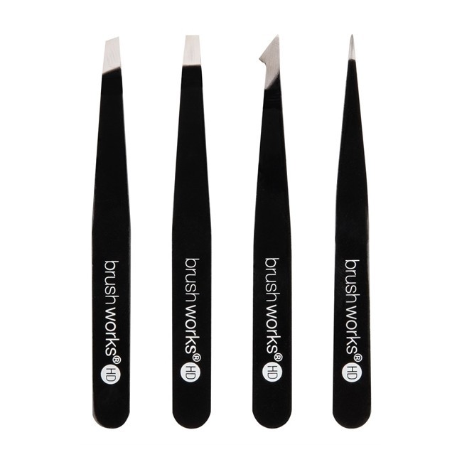 Brushworks Hd 4 Piece Combination Tweezer Set Black