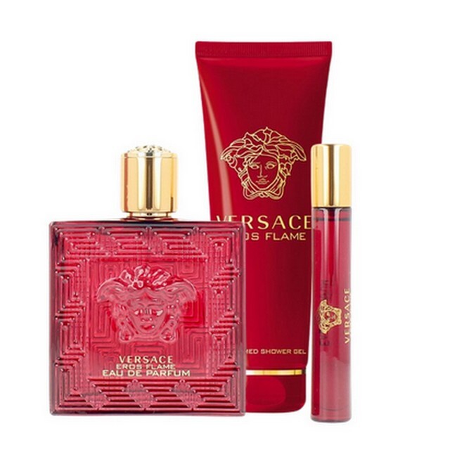 Versace Eros Flame Sæt 100 Ml Edp 10 Ml Travel Spray Shower Gel
