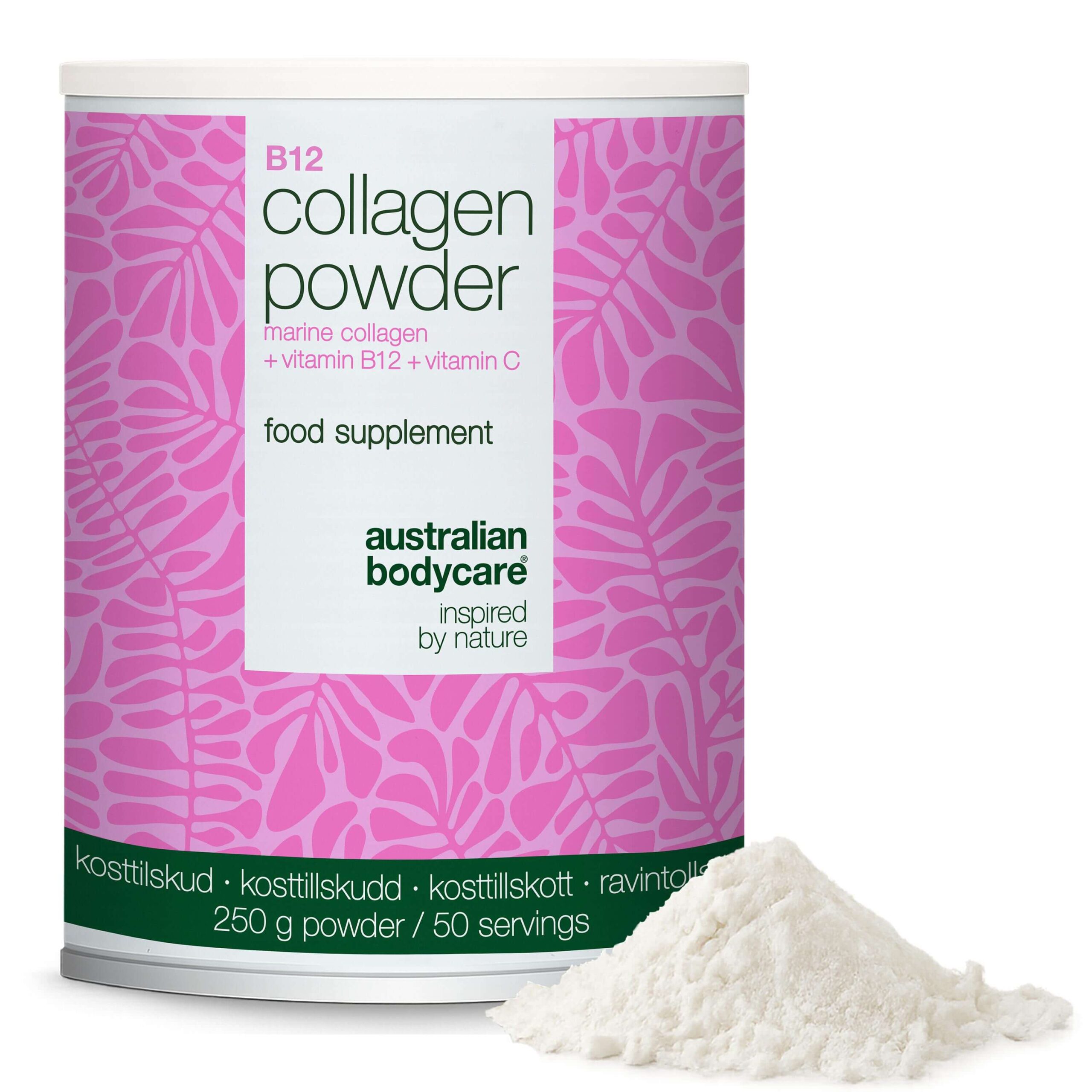 Kollagenpulver Med B12 Og C Vitamin 250 G Marinekollagen ? Kollagenpulver Til Daglig Brug I Mad Og Drikke Indeholder Marint Kollagen C Vitamin Og B12 Vitamin 1 Stk