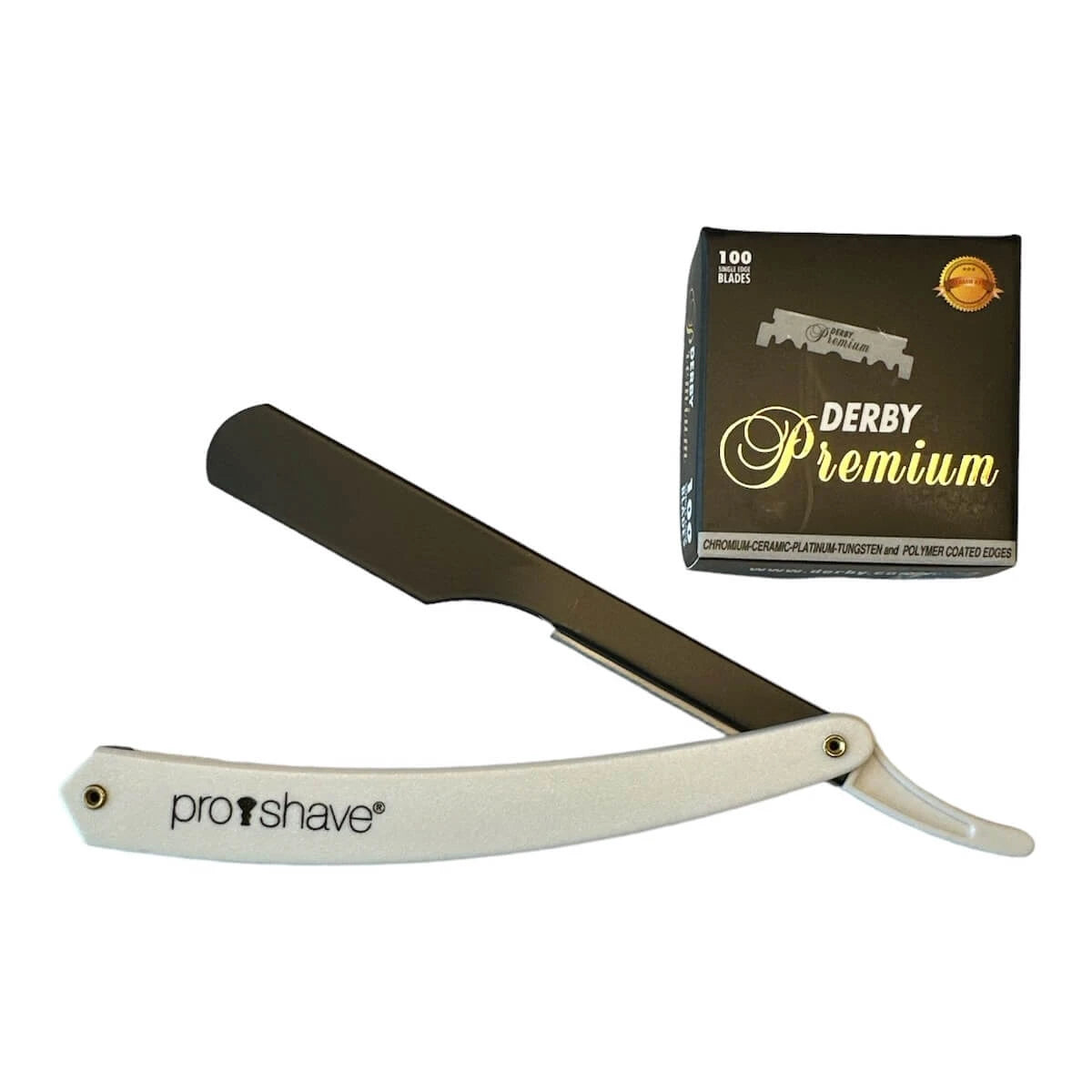 Proshave Straight Razor Til Udskiftelige Blade  P2  Hvid   100 Derby Klinger