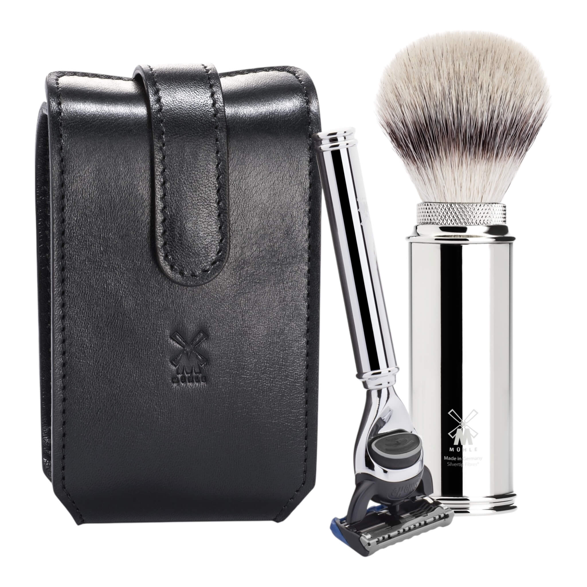 M? Hle Shaving Rejsebarbersæt Med Skraber Og Børste  Sort Læder