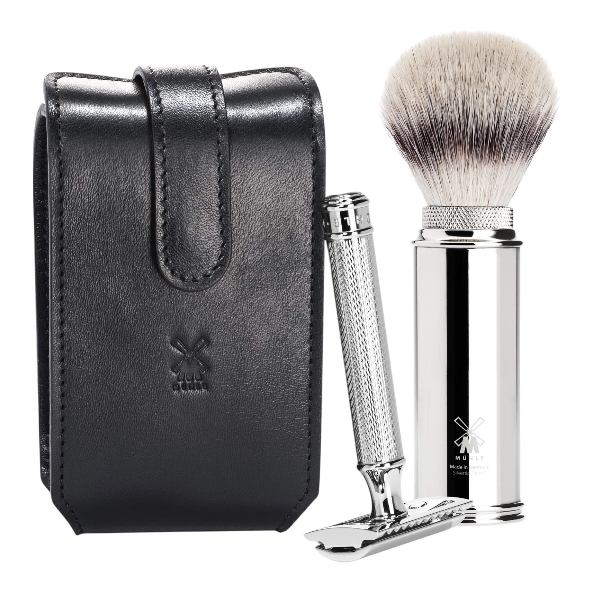 M? Hle Shaving Rejsesæt Med De Skraber Og Børste  Sort Læder
