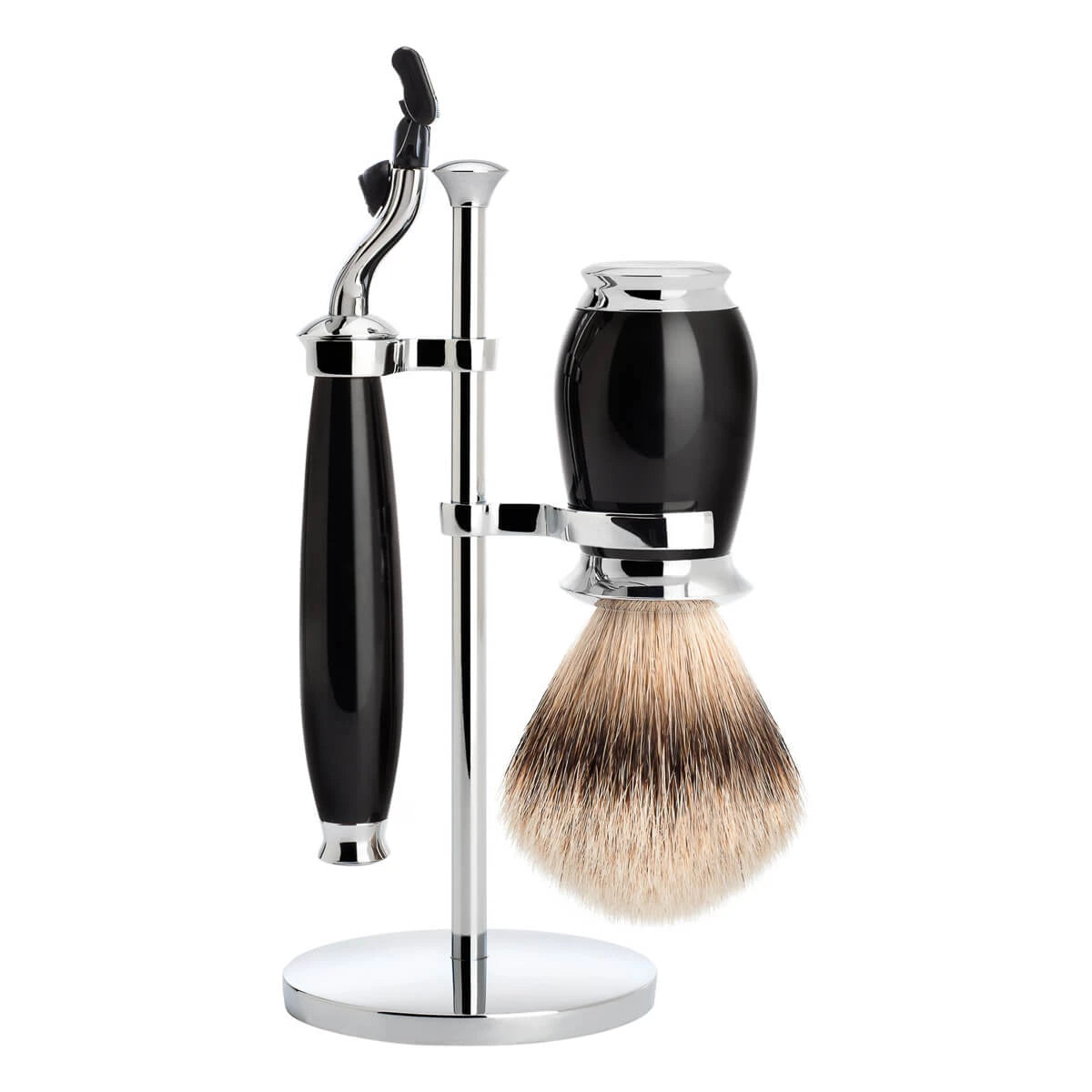 M? Hle Shaving Barbersæt Med Mach3 Skraber  Barberkost Og Holder  Purist  Sort Kunstharpiks